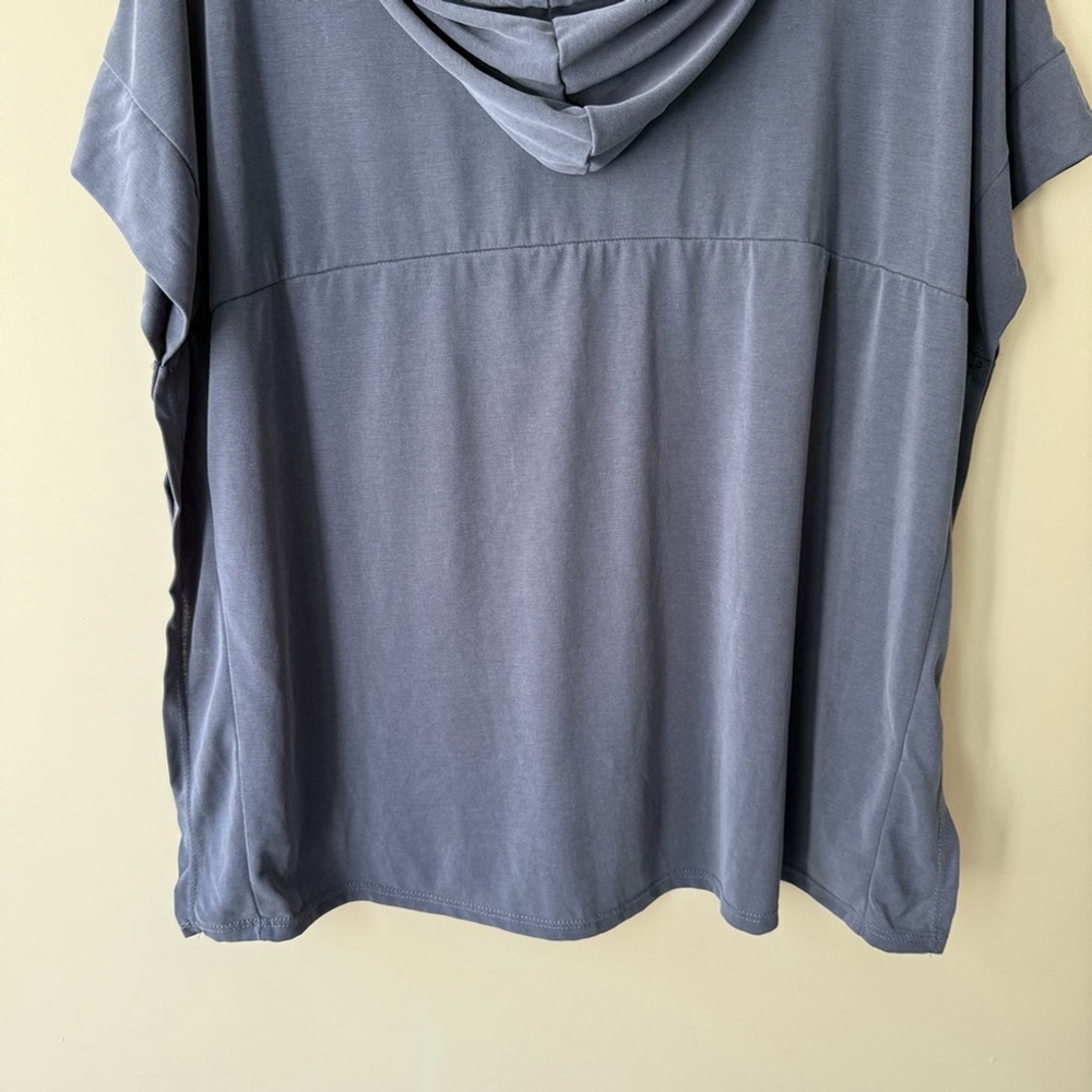 Green Envelope Blue Zippered Relaxed Tee Hoodie Side Slits Size M - Picture 6 of 11